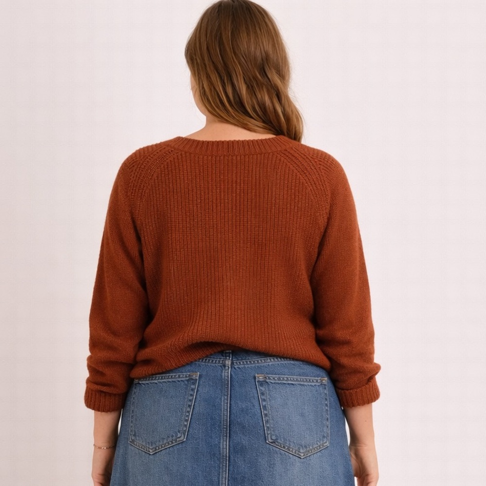 RD Style Rust Knit Sweater Size XL Cozy Oversized Fall - Picture 2 of 6